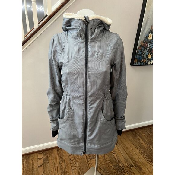 Lululemon Apres Run Anorak Hooded Jacket Coat Ghost Coal Herringbone Size 4 - Picture 2 of 8